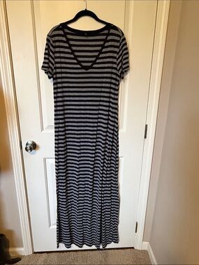 Massimo Black and Gray Striped V-Neck Maxi Dress
